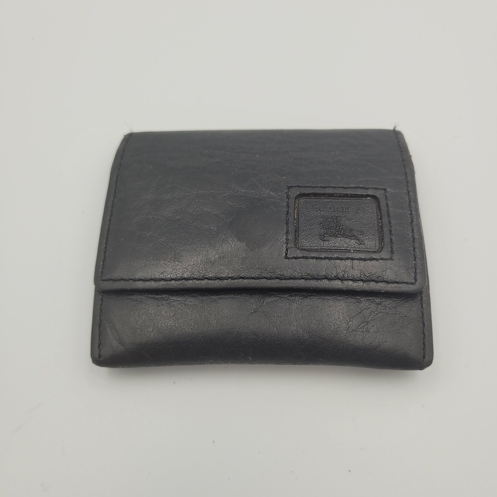 Vintage Burberry Black Leather Coin Purse Wallet Prorsum Knight Logo Mini Small